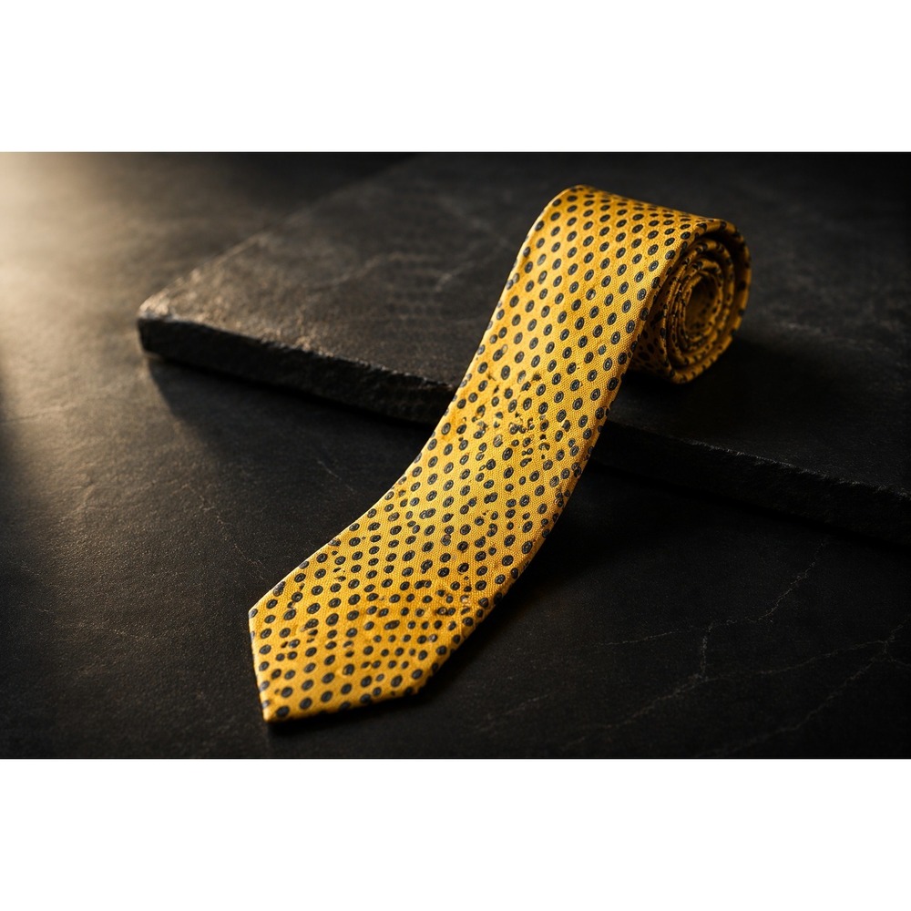 XMI Mens Yellow Silk Medallion Tie Bill Walker Clothier‎ Hand Made USA Geometric